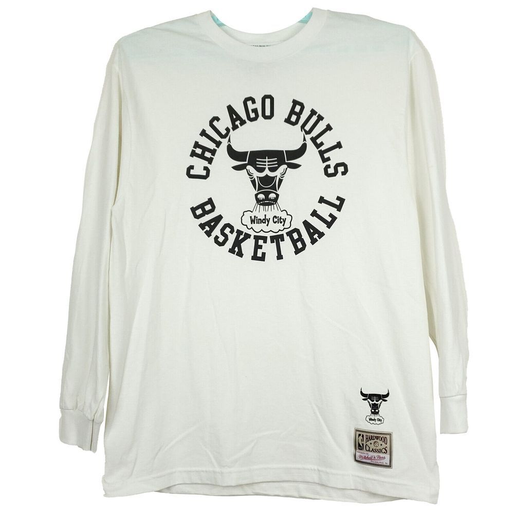 Chicago Bulls Mitchell & Ness NBA L Large Longsleeve Shirt White Windy‎ City New